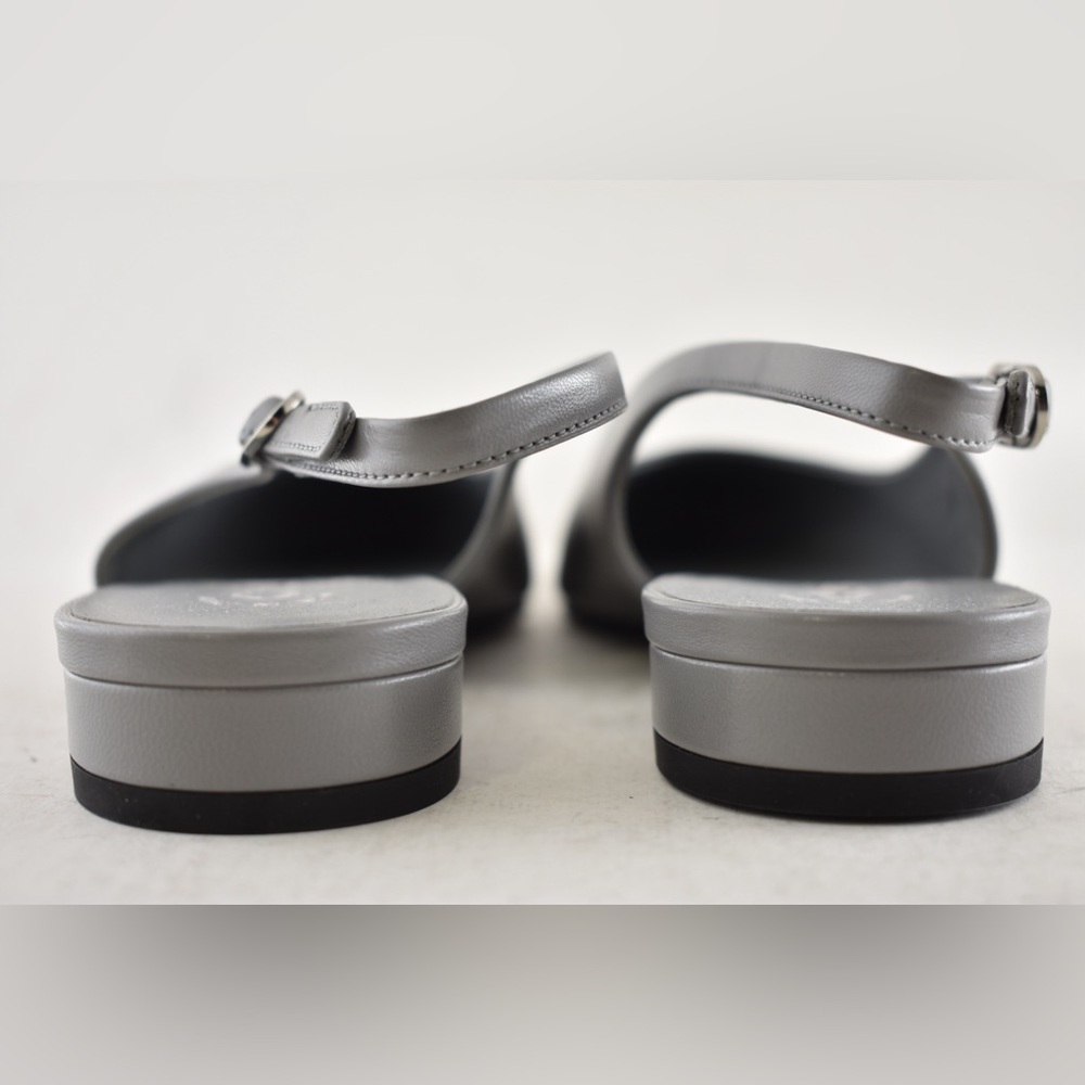Chanel 24A Gray Leather Black CC Logo Coco Slingback Pointed Toe Ballet Flat 36c - Picture 15 of 16